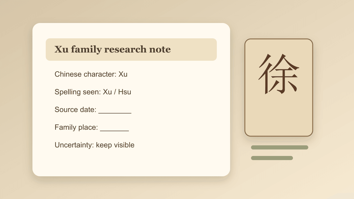Xu surname origin genealogy note fields