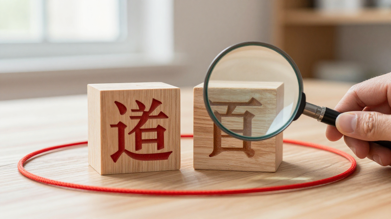 chen chinese surname scene with two carved character blocks, magnifying glass, red cord
