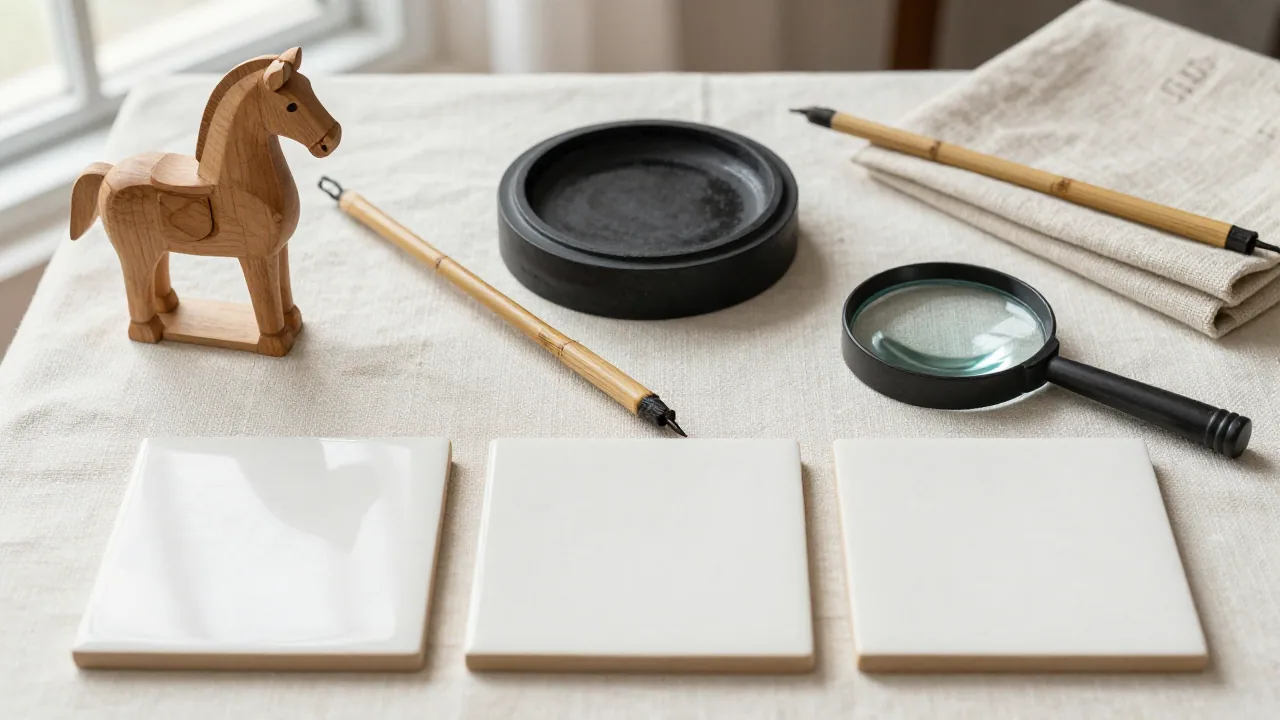 horse figurine with brush and magnifying glass for Ma Chinese surname romanization limits