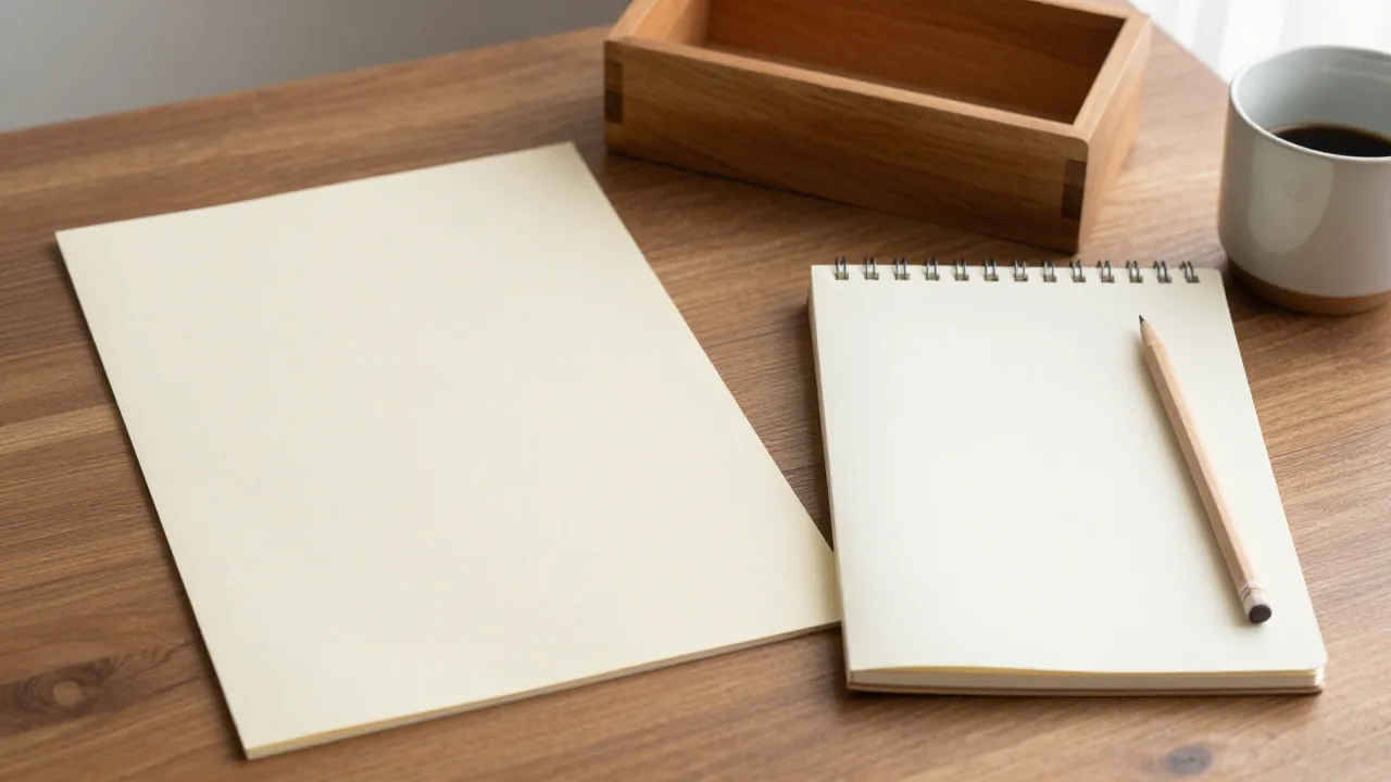 blank cream sheets, wooden box, notebook, and pencil for family name in chinese