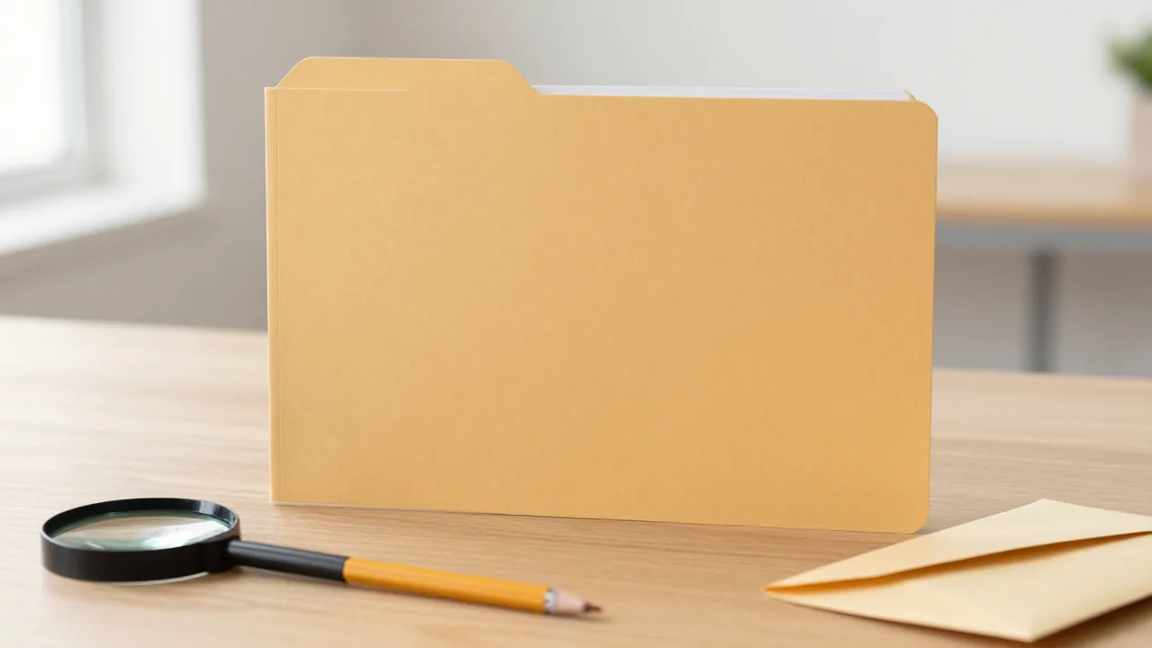 Archival folder, magnifying glass, pencil, and envelope for researching the Lu surname