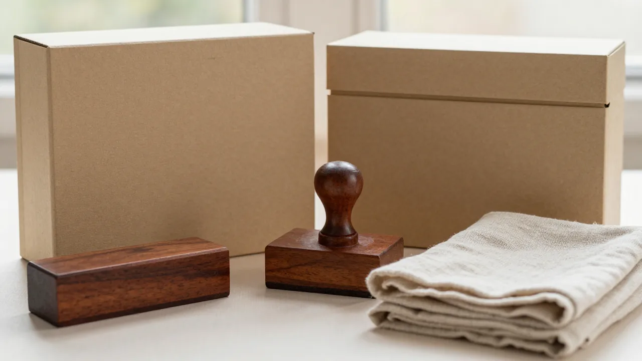 plain family keepsake box, wooden seal stone without carving, folded linen supporting long chinese surname