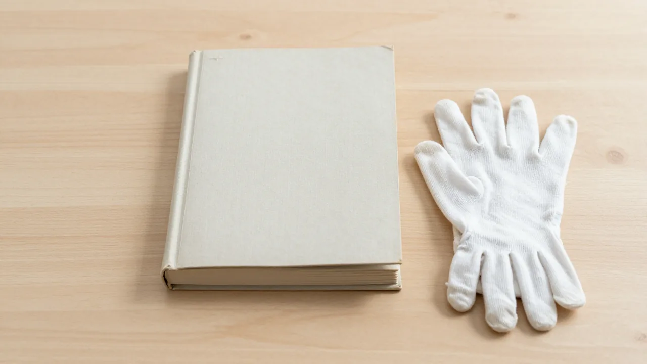 A plain archive volume and cotton gloves