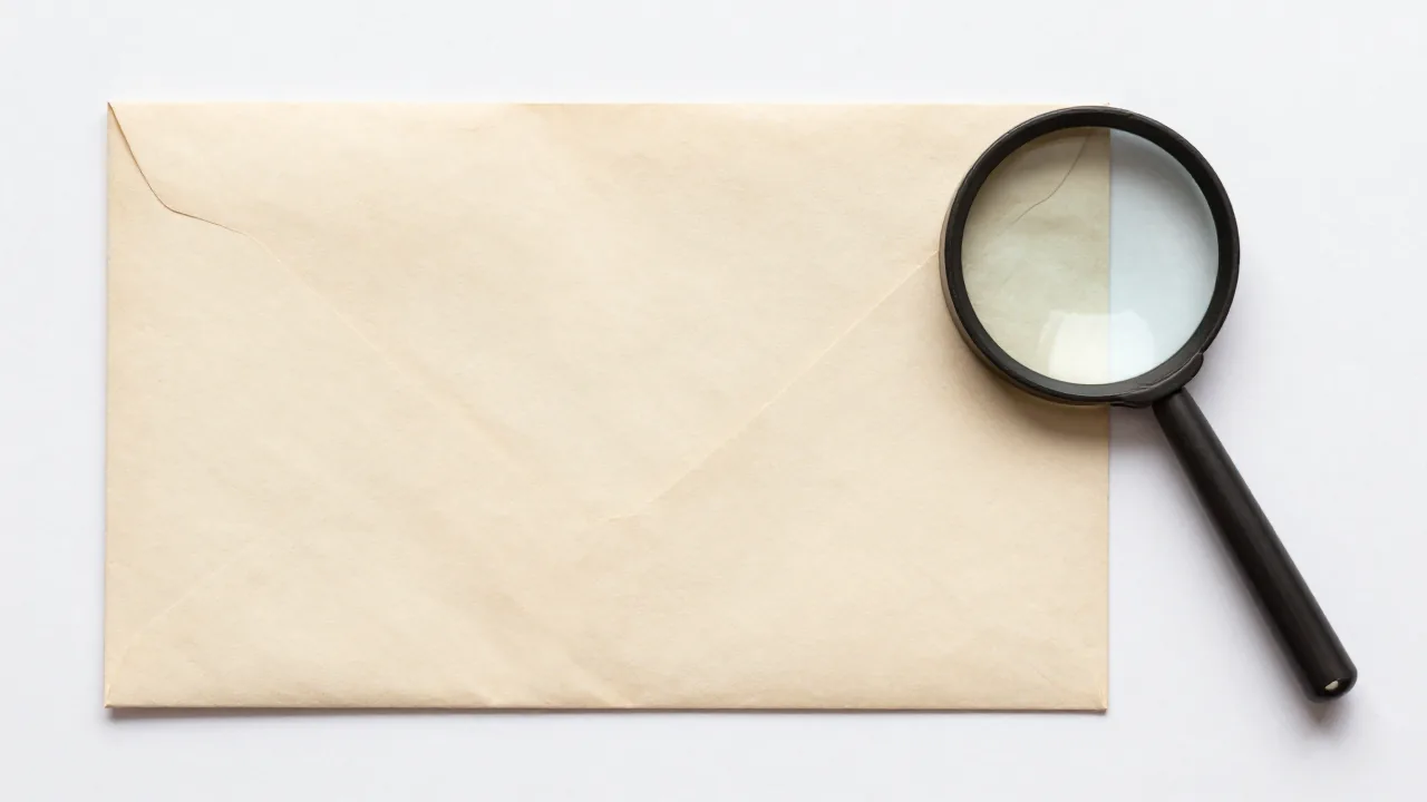 An envelope and magnifying glass
