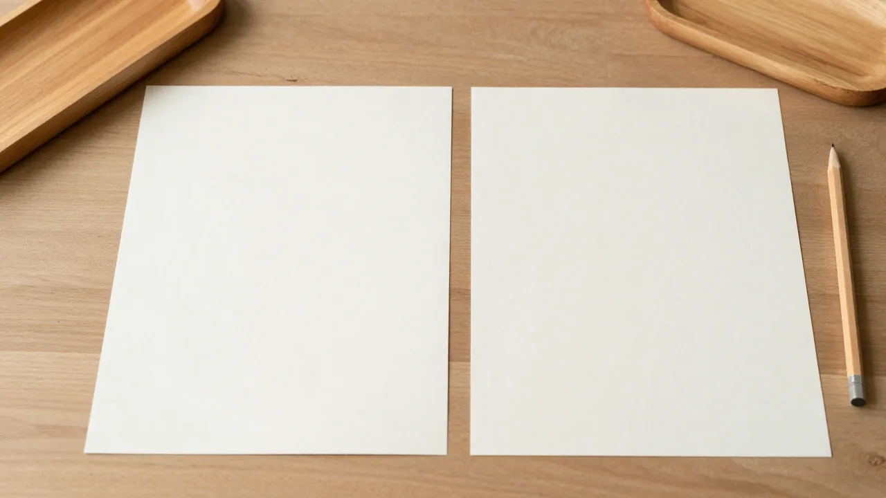 two blank archival paper sheets, two shallow wooden trays, plain pencil