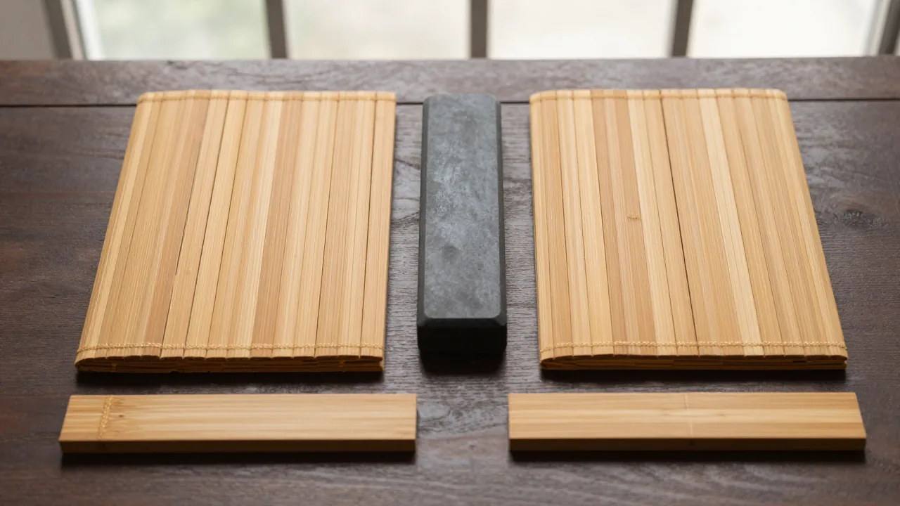 blank bamboo document sleeves, ink stone, unmarked wooden tablets