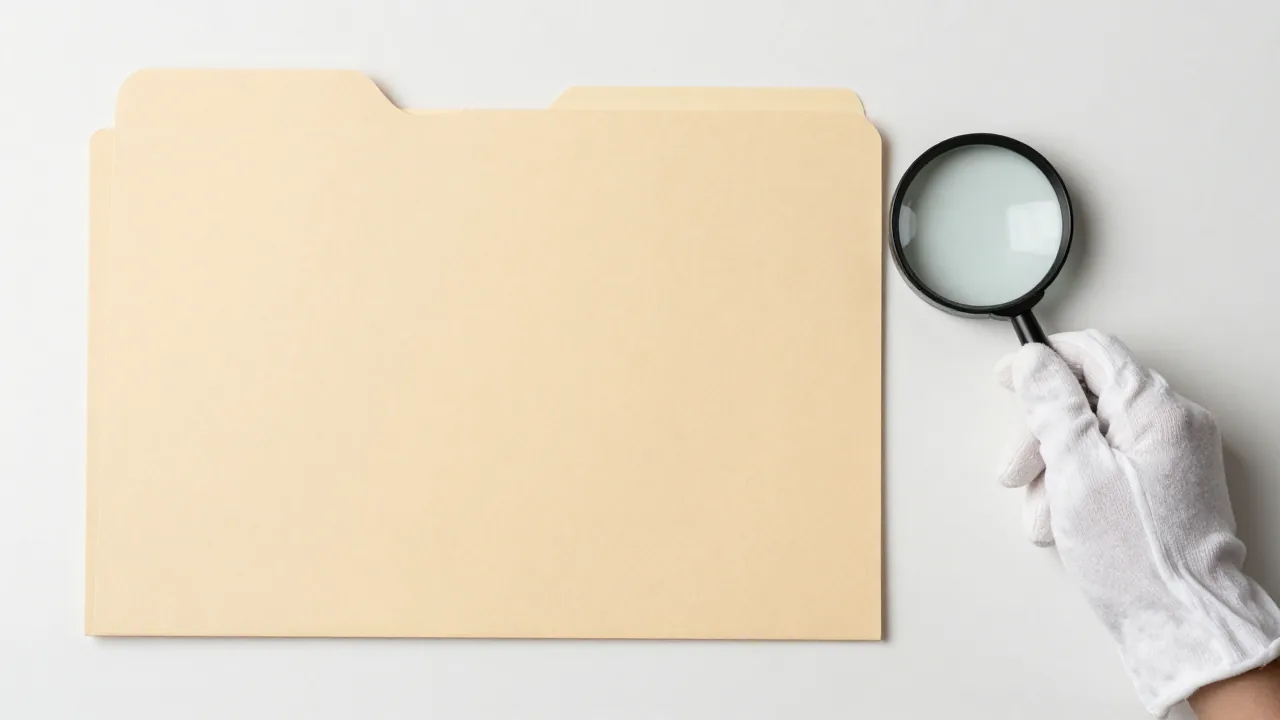 plain archival folder, white cotton gloves, magnifying glass
